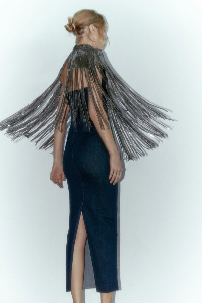 Image 3 of ZARA Silver Fringed Sequin Cape