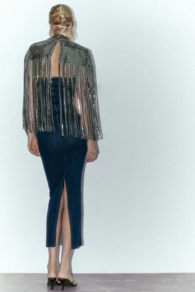 Image 4 of ZARA Silver Fringed Sequin Cape