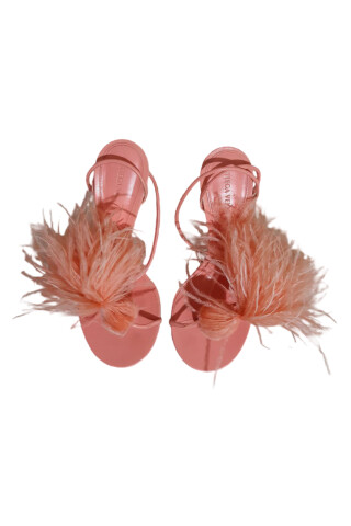 Bottega Veneta Coral leather sandals with feathers Coral