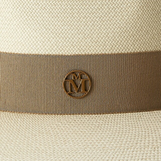 Maison Michel Beige Panama straw fedora hat with beige grosgrain ribbon Beige
