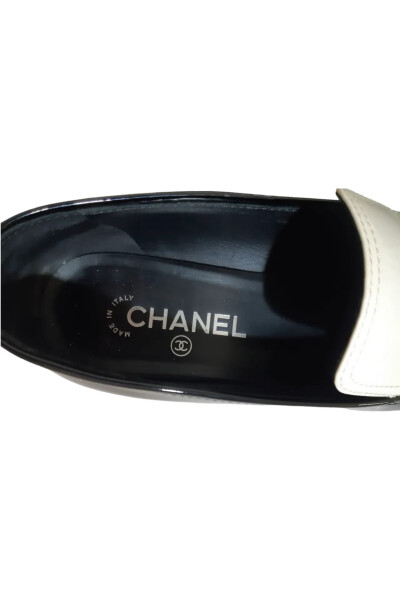 Image 6 of Chanel Chanel Black and White Patent Leather CC Chain Loafers