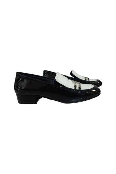 Image of Chanel Chanel Black and White Patent Leather CC Chain Loafers