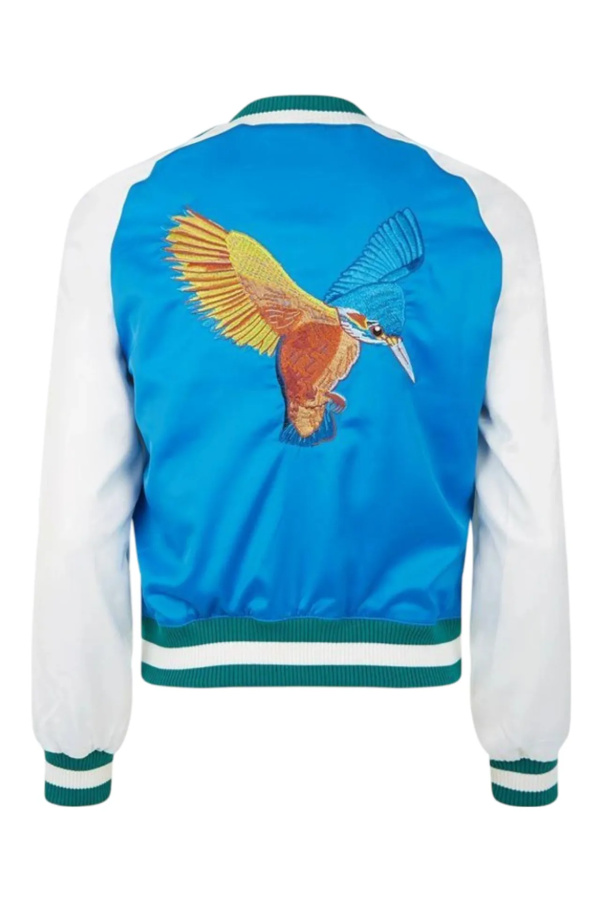 Maje Blue Bianca Hummingbird-embroidered Bomber Jacket Blue