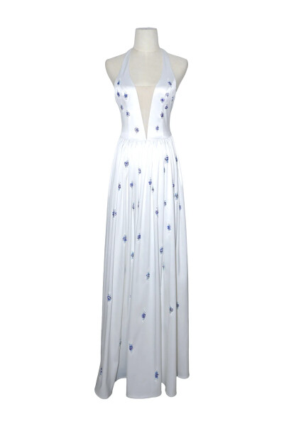 Image of Diroy White Long Silk Dress With Embroidered Elements