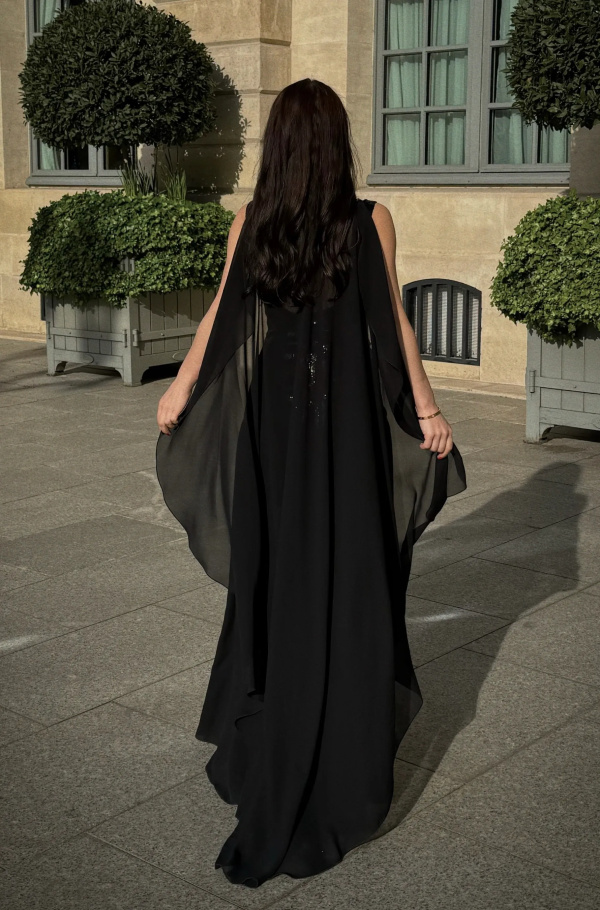Diroy Black Dress With Detachable Train Black