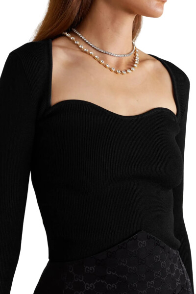 Image 3 of Gucci Black Fine-Ribbed Long-Sleeve Top