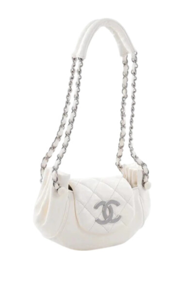 Image of Chanel White Accordion Flap Bag Quilted Lambskin Leather Mini Handbag