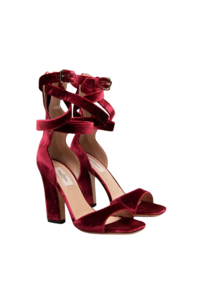 Image of Valentino Red Valentino Garavani Plum Suede Back-Zip Ankle-Wrap Sandal