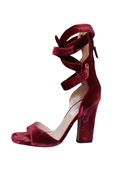 Image 4 of Valentino Red Valentino Garavani Plum Suede Back-Zip Ankle-Wrap Sandal