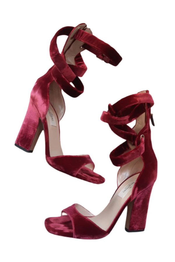 Valentino Red Valentino Garavani Plum Suede Back-Zip Ankle-Wrap Sandal Red