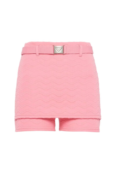 Image of Prada Pink Jacquard Belted Mini Shorts