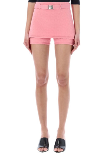 Image 2 of Prada Pink Jacquard Belted Mini Shorts