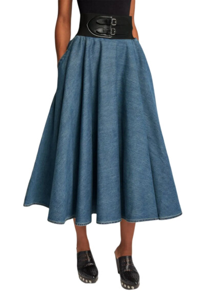 Image 4 of ALAIA Blue Belted Denim Midi Skirt