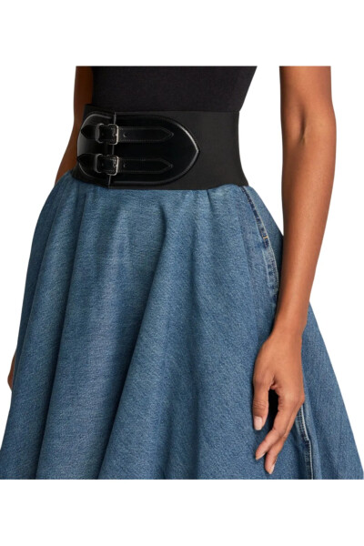 Image 6 of ALAIA Blue Belted Denim Midi Skirt