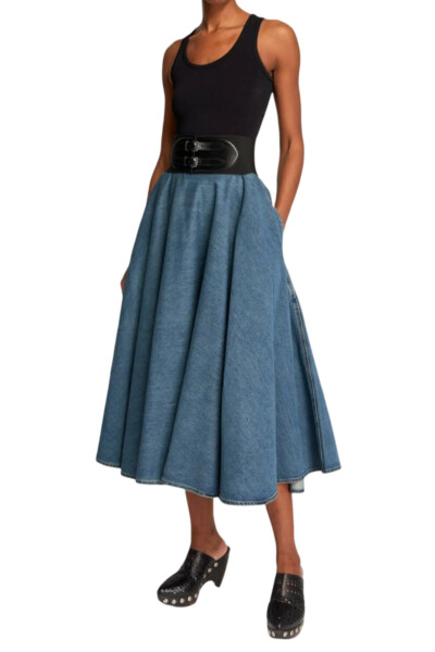 Image 3 of ALAIA Blue Belted Denim Midi Skirt