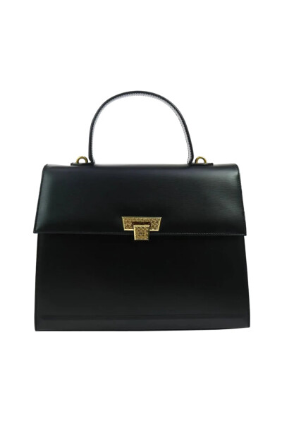 Image of Dior Black Leather Top Handle Satchel Evening Flap Bag