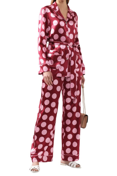 Image 2 of Dolce & Gabbana Burgundy trousers with large pink polka dots