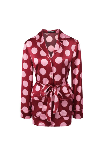 Image of Dolce & Gabbana Burgundy blouse with large pink polka dots