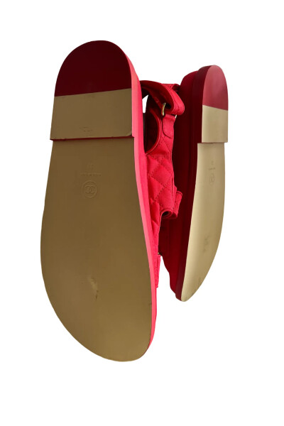 Image 4 of Chanel Red Footbed Sandals Elegant Style Logo