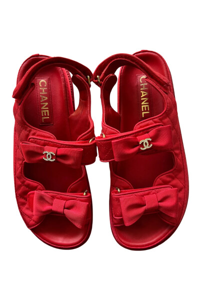 Image 2 of Chanel Red Footbed Sandals Elegant Style Logo