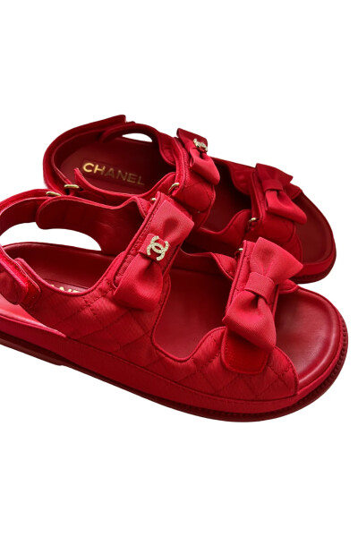 Image 3 of Chanel Red Footbed Sandals Elegant Style Logo