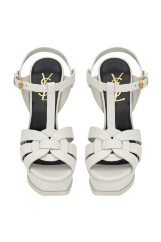 Saint Laurent White Tribute 105 Leather Platform Sandal White