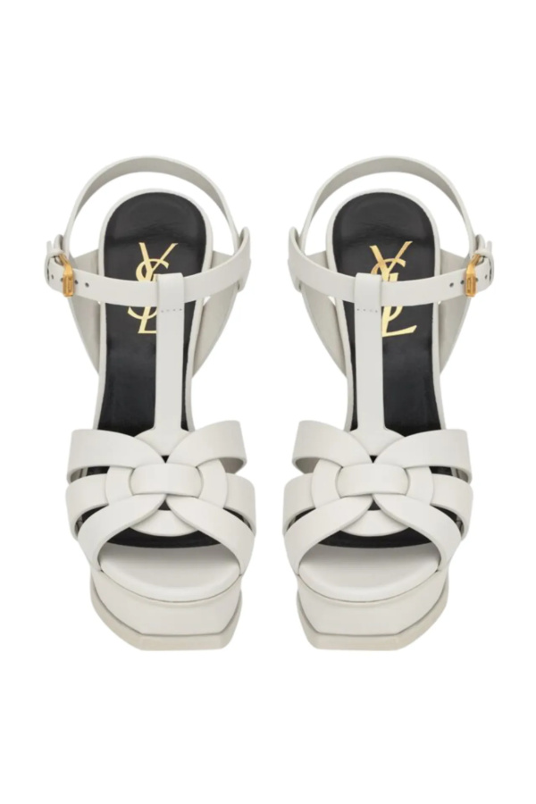 Saint Laurent White Tribute 105 Leather Platform Sandal White