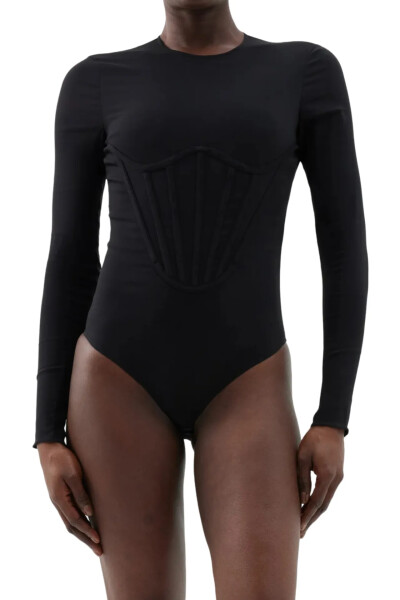 Image 2 of Versace Black Corset Panel Jersey Bodysuit