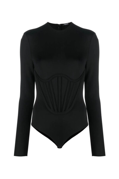 Image of Versace Black Corset Panel Jersey Bodysuit