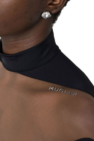 Image 5 of MUGLER Black Structured Cut Out Illusion Bodysuit