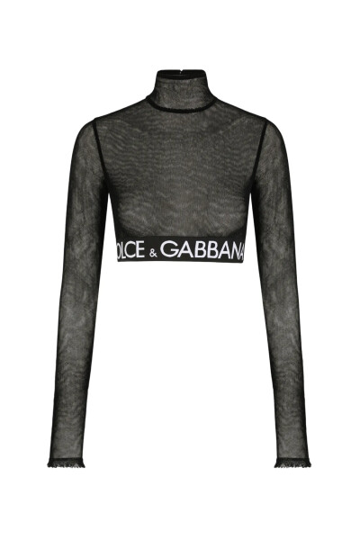 Image of Dolce & Gabbana Black Logo-underband Tulle Crop Top