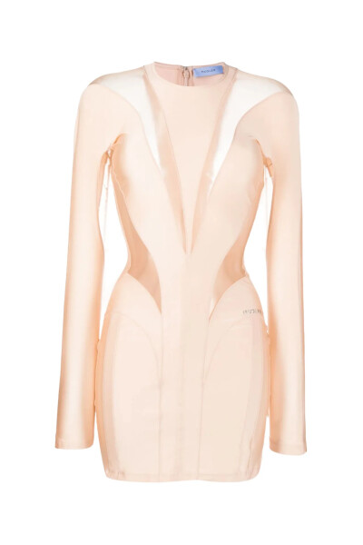 Image of MUGLER Beige Illusion Spiral panelled minidress