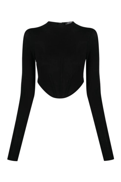 Image of Versace Black Versace Cropped Long Sleeve Top