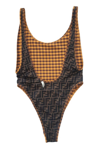 Fendi Brown Vichy Reversible One-piece FF Swimsuit Brown