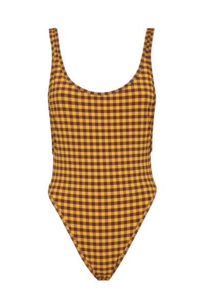 Image of Fendi Brown Vichy Reversible One-piece FF Swimsuit