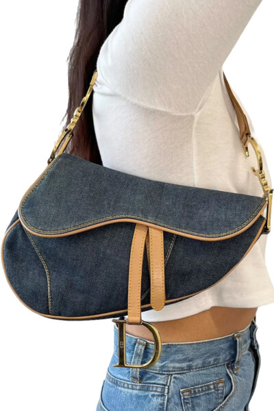 Image 2 of Dior Vintage Blue Denim Saddle Bag