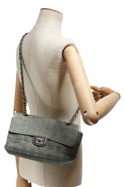 Image 2 of Chanel Vintage Blue Denim Chocolate Bar Single Flap Bag