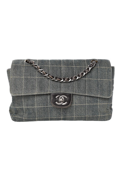 Image of Chanel Vintage Blue Denim Chocolate Bar Single Flap Bag