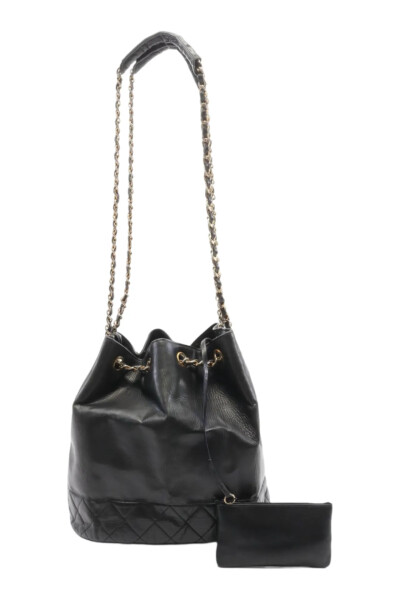 Image of Chanel Vintage Black Quilted Bucket Crossbody Bag