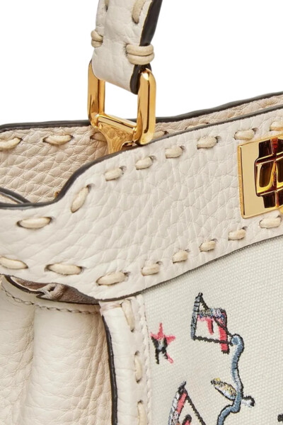 Image 4 of Fendi Cream Leather Astrology Embroidered Canvas Mini Peekaboo Top Handle