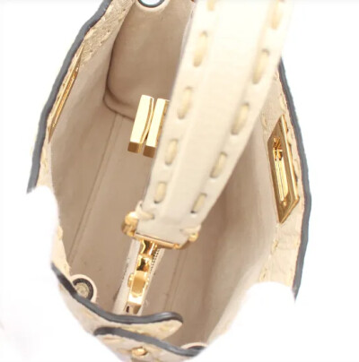 Image 5 of Fendi Cream Leather Astrology Embroidered Canvas Mini Peekaboo Top Handle