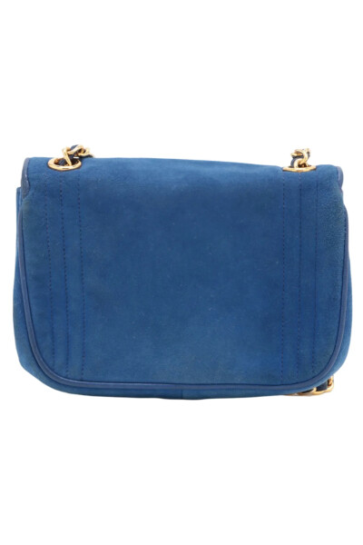 Image 2 of Chanel Vintage Suede Single Flap Single Chain Bag Blue Gold Metal Fittings