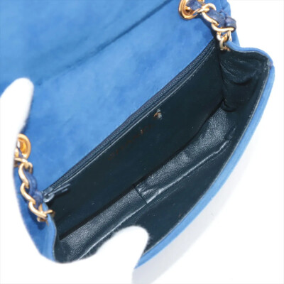 Image 3 of Chanel Vintage Suede Single Flap Single Chain Bag Blue Gold Metal Fittings