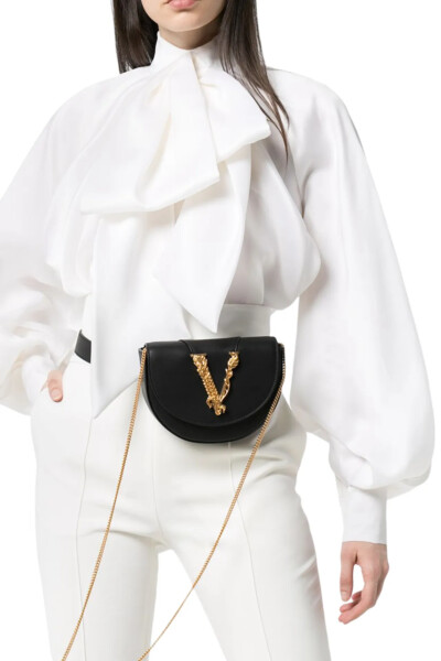 Image 2 of Versace Black Virtus Convertible Leather Logo Belt Bag