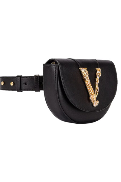 Image 5 of Versace Black Virtus Convertible Leather Logo Belt Bag