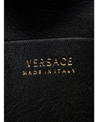 Versace Black Virtus Convertible Leather Logo Belt Bag Black