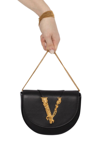 Image 4 of Versace Black Virtus Convertible Leather Logo Belt Bag