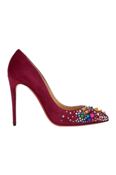 Image of Christian Louboutin Burgundy suede shoes Keopump 100