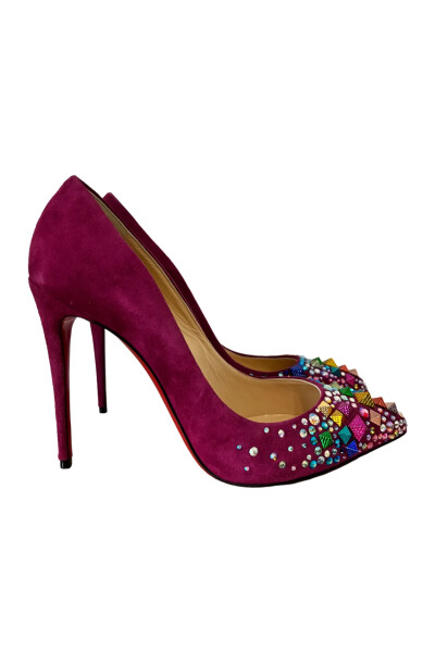 Image 5 of Christian Louboutin Burgundy suede shoes Keopump 100