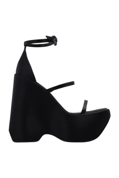 Image of Versace Black ‘Triplatform’ wedge sandals